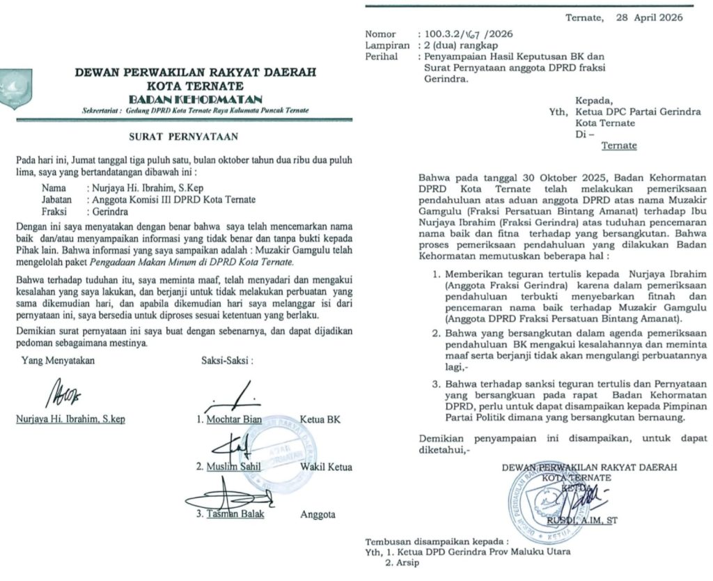 Foto : Surat Pernyataan Nurjaya atas pencemaran nama baik dan fitnah