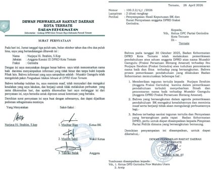 Foto : Surat Pernyataan Nurjaya atas pencemaran nama baik dan fitnah